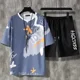 thumbnail image 4 of Conjunto de pantalones cortos para correr para hombre, estampado de alfabeto, jogging, ajuste regular, camiseta para hombre, conjuntos cortos, moda esencial para hombre 2024 XL, 4 of 5
