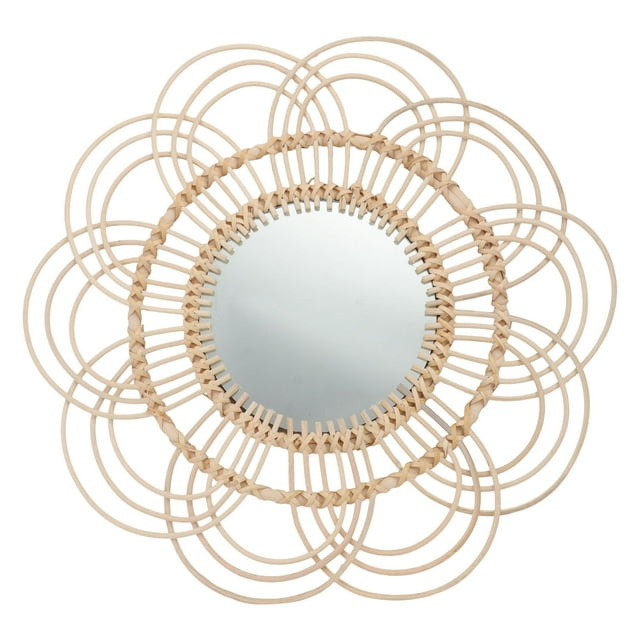 Minkissy 1Pack Rattan Mirrors for Wall Rustic Wall Mirror Khaki for Interior Decoration