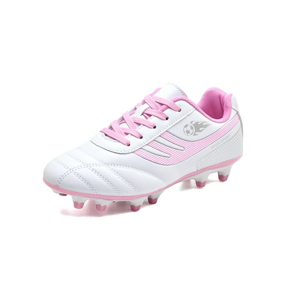 Woobling Kids Athletic Shoe Round Toe Sport Sneakers Comfort Soccer Cleats Lightweight Football Sneaker Outdoor Non Slip Lace Up Pink Long 6.5Y
