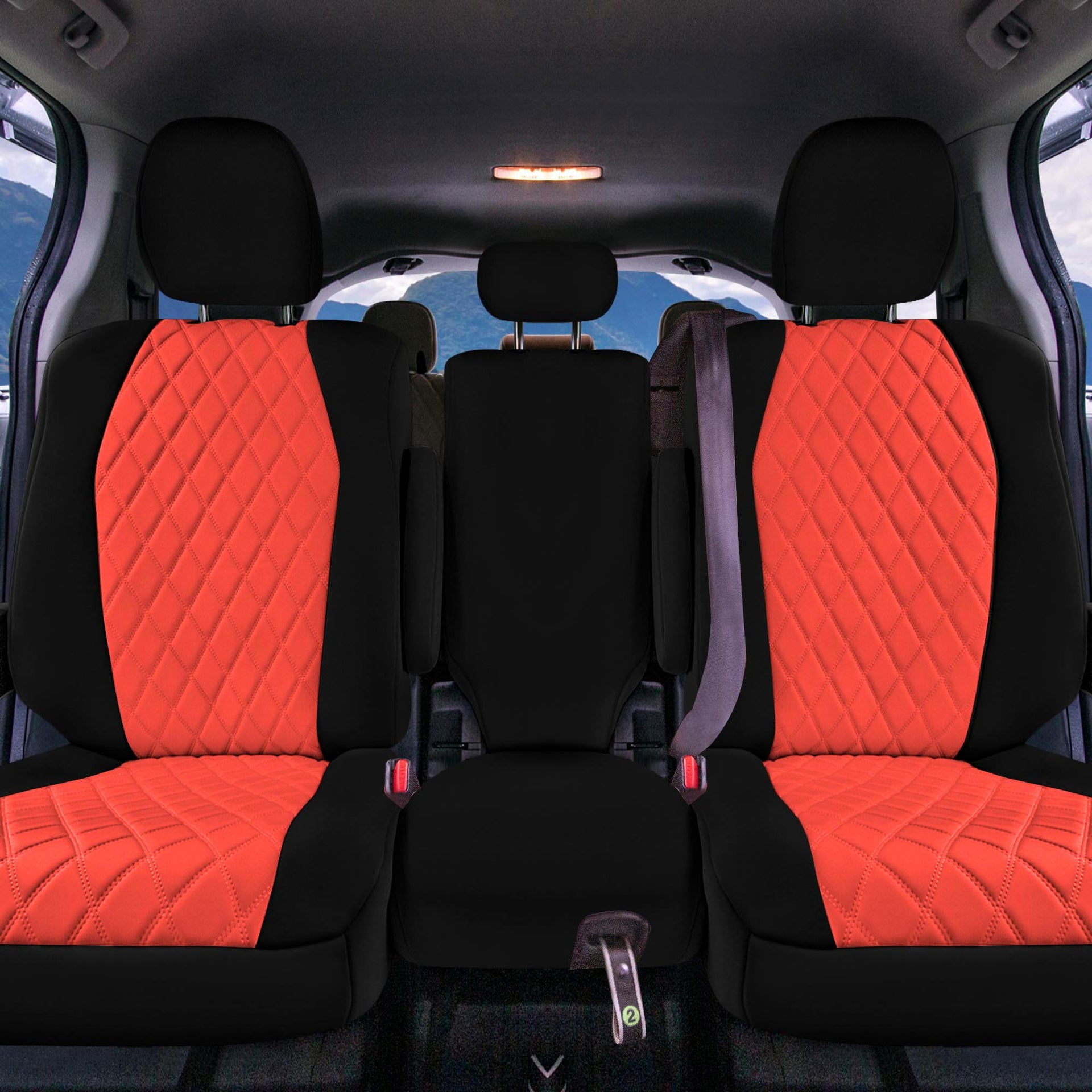 For Toyota Sienna 2011-2020 FH Group Neoprene Waterproof Custom Fit Car Seat Covers - Red/Black 2nd Row