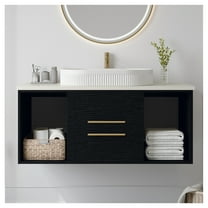 Modern 40-In Wall-Mounted Bathroom Vanity with Oval Ceramic Sink Floating Vanity Multi-Layer