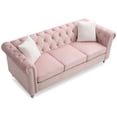 thumbnail image 4 of HomeStock Victorian Virtue Sofa - Pink, 83"L x 34"W x 30"H, Jeweled Tufted Micro Suede Velvet Cover, Pocketed Coil Cushions, Chrome Nailheads, 4 of 9