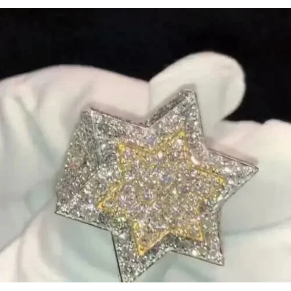 4Ct Round Cut Lab Created Diamond Wedding Pinky Star Ring For Men's 14k Two Tone Gold Plated