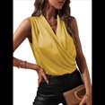thumbnail image 3 of Blusa Elegante de Satén Cruzada con Cuello en V y Sin Mangas para Mujer Amarillo XL, 3 of 8