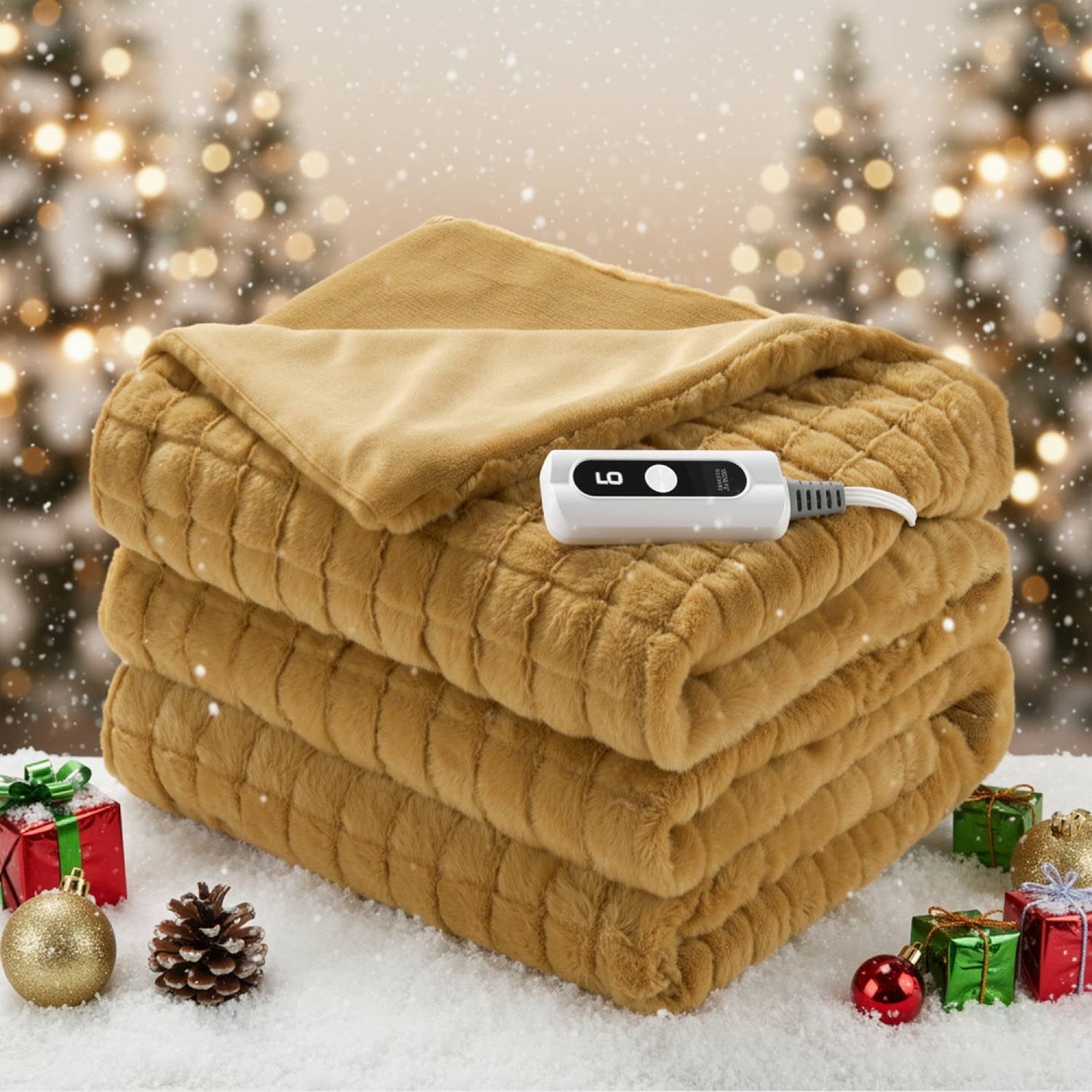 Sunbeam Warming Cozy Microplush Electric Heated Throw Blanket Sand