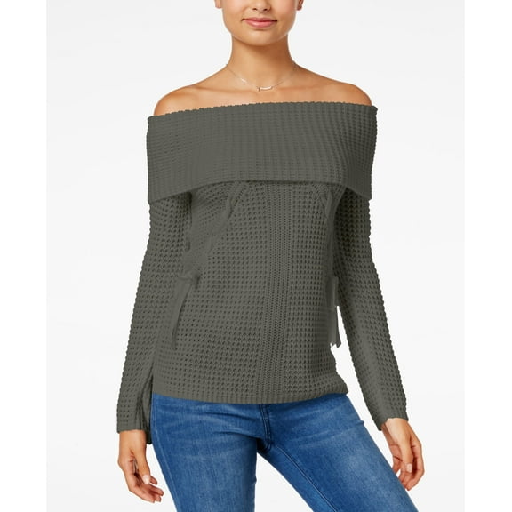 OhMG Lace-Up Off-The-Shoulder Sweater Juniors XL Green sweater MSRP $33