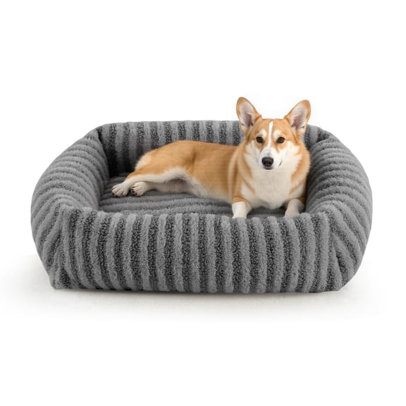 Washable Rectangle Dog Bed with Removable Cover, Calming Dog Beds for Medium Dogs and Large Cats, Soft Pet Beds, Non-Slip Bottom, Gray, 30in
