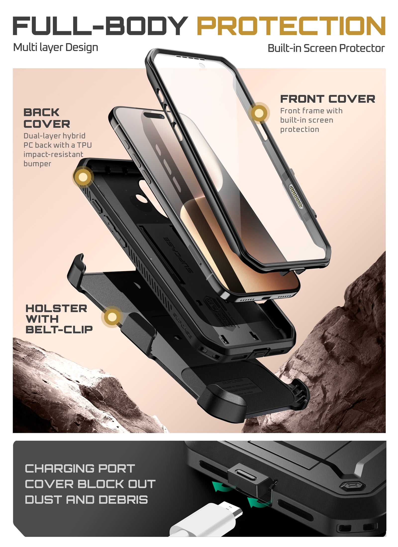 SUPCASE Unicorn Beetle Pro for Apple iPhone 17 6.3" 2025 Case, [Built-in Screen Protector &Stand &Camera Control Button &Holster] Military-Grade Protection 360 Shockproof Cover for iPhone 17, Black