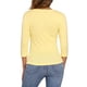 thumbnail image 3 of Blusa de mujer con fruncidos Inspire Chic, decoración de botones, cuello en V, manga 3/4, top de punto sólido, tamaño M, amarillo claro, 3 of 6