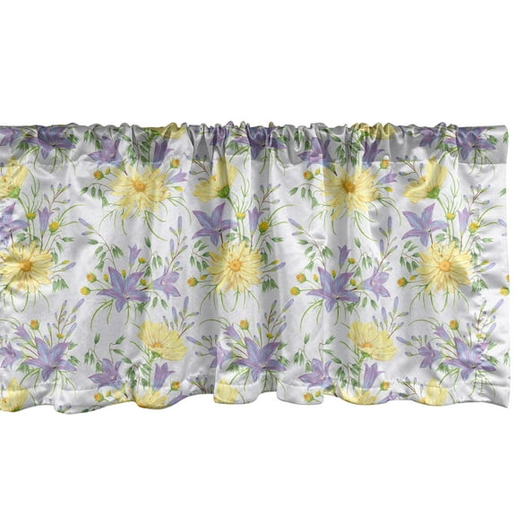 Ambesonne Floral Valance Pack of 2, Chamomiles and Bluebells, 54"X18", Pale Purple Multicolor