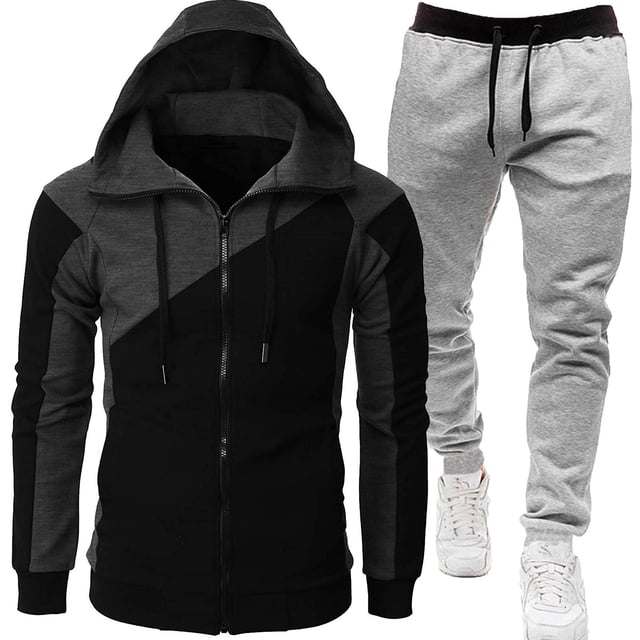 Ensemble de Survêtement Athlétique pour Hommes Sweat à Capuche Confortable Course Jogging Tenue de Sport Décontractée Deux Pièces