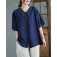 thumbnail image 2 of Women's Short-Sleeve Floral Printed Tops Oversized Button-Up Blouse Shirt GA2639 Navy Blue, 2 of 2