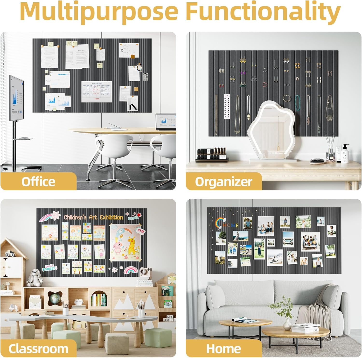 Large Cork Board for Wall 36" x 24" Black Bulletin with Safe Removable Adhesive Squares Pictures Photos, Alternative CorkBoard Felt Pin Boards Tiles Office Classroom Decor - 6 Pack