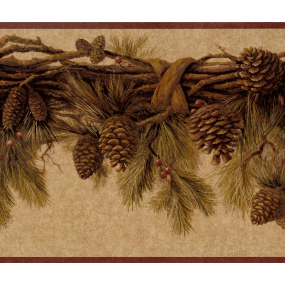 878943 Pine Cones Pine Branch Wallpaper Border - Walmart.com - Walmart.com