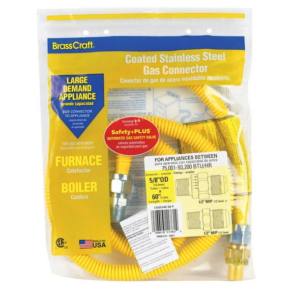 Brasscraft CSSC44R-60P Safety Plus Gas Connector  0.50 in. id x 0.50 in. FIP x 0.50 in. x MIP 60 in.