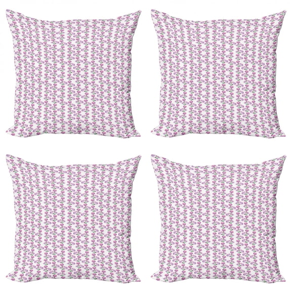 Floral Throw Pillow Cushion Case Pack of 4, Watercolor Spring Art Pattern with Vertical Flowers, Modern Accent Double-Sided Print, 4 Sizes, Baby Pink Multicolor, by Ambesonne