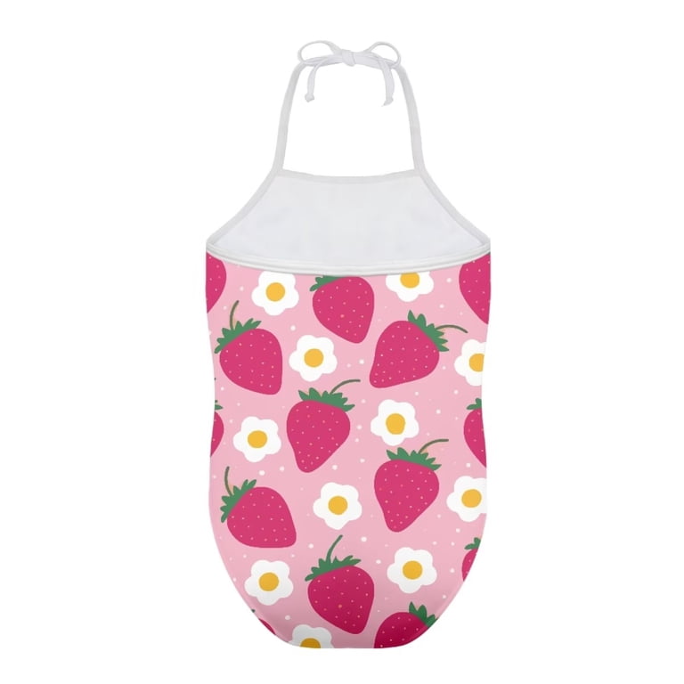 ForUDesigns For U Designs Adorable Pink Girls Bathing Suit Size 1-2 Years Daisy Strawberry Halter Swimwear For Swimming Surfing Quick Dry One Piece