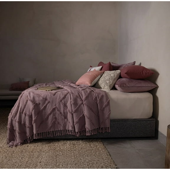 ALICE LILAC COLOR KNITTED FABRIC AND FRINGES TREND COMFORTER SET 1 PCS QUEEN SIZE 100% COTTON