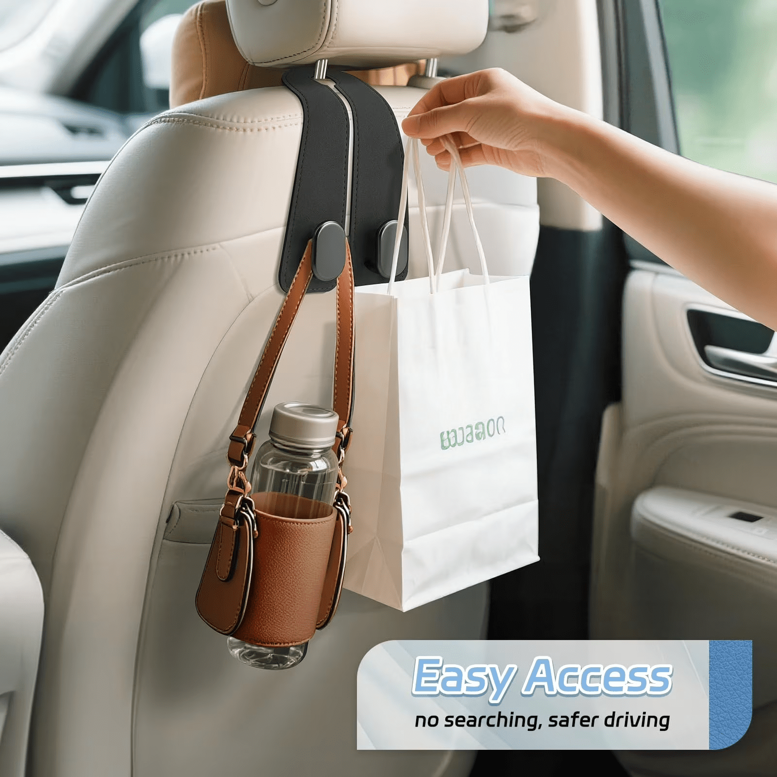 AUTO DRIVE 2-Piece VEGAN LEATHER HEADREST HOOKS,UNIVERSAL FIT