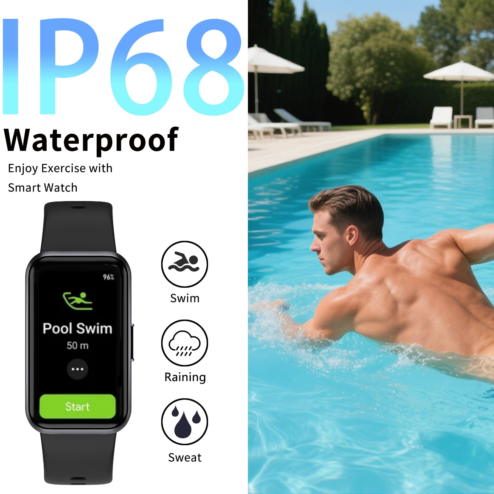 1.47" Fitness Tracker Smartwatch for Women Men with Multiple Sport Modes Step Counter Bluetooth Calls (Make/Answer) IP68 Waterproof, Fitness Tracker Compatible with Android/iOS, for Gifts, Black