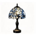 thumbnail image 2 of romoty Blue Spiderweb Stained Glass Table Lamp, 9.8 in Gothic Bat Night Light with Black Base for Halloween Bedroom Decor, 2 of 6