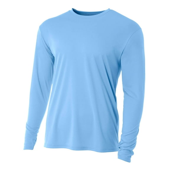 A4 Cooling Performance Long Sleeve Crew Stain Release and Odor Resistant for Easy Care For Boys Color Lt Blue Size L