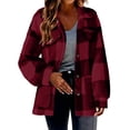 thumbnail image 3 of Fleece Jackets for Women Plaid Fuzzy Shacket Lapel Collared Button Down Jacket Sherpa Oversized Warm Fall Winter Coat with Pockets, 3 of 9