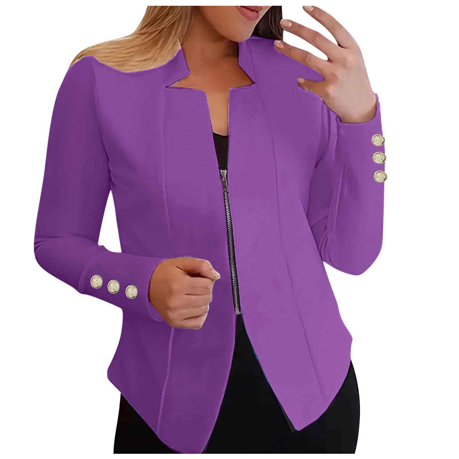 Zshosam Jackets for Women Casual Fall Winter Long Sleeve with Pockets Solid Color Coat Cold Weather Fashion(Purple XXXXXL)