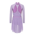 thumbnail image 4 of Hansber Kids Girls Lyrical Dance Dress Long Sleeve Sparkle Mesh Cutout Back Ice Figure Skating Leotard Dress Lavender 6, 4 of 6