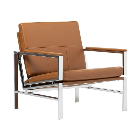 Studio Designs Home Atlas Leather and Metal Accent Chair in Caramel/Chrome