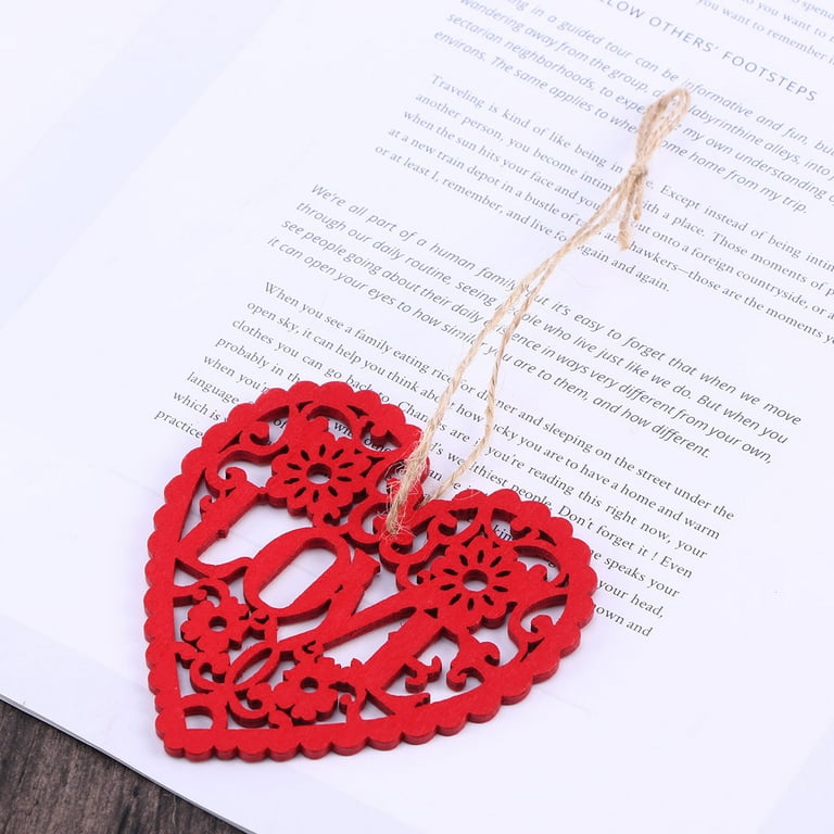 Keimprove 10 Pcs Wooden Heart Hanging Ornament Set with Rope - Red Love  Heart Tags with Snowflake Pattern Wood Tree Pendant Decorations for  Christmas