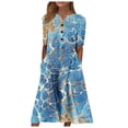 thumbnail image 1 of SMihono Robe d'Été Grande Taille pour Femmes 2023 à Col en V à Manches Courtes Robe Imprimée Robe Décontractée avec Poches, 1 of 4