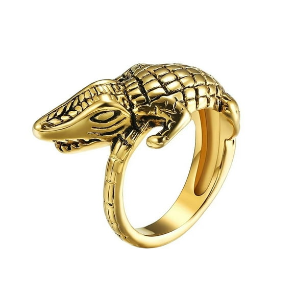 PAURO Men's Stainless Steel Vintage Gothic Crocodile Cocktail Ring Biker Animal Finger Band Gold Size 9