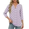 thumbnail image 3 of Feancey 3/4 Sleeve Womens Tunic Tops V Neck Casual Polka Dot Print T-Shirts Loose Fit Dressy Office Work Shirts Soft Cute Tees for Women Purple S, 3 of 7