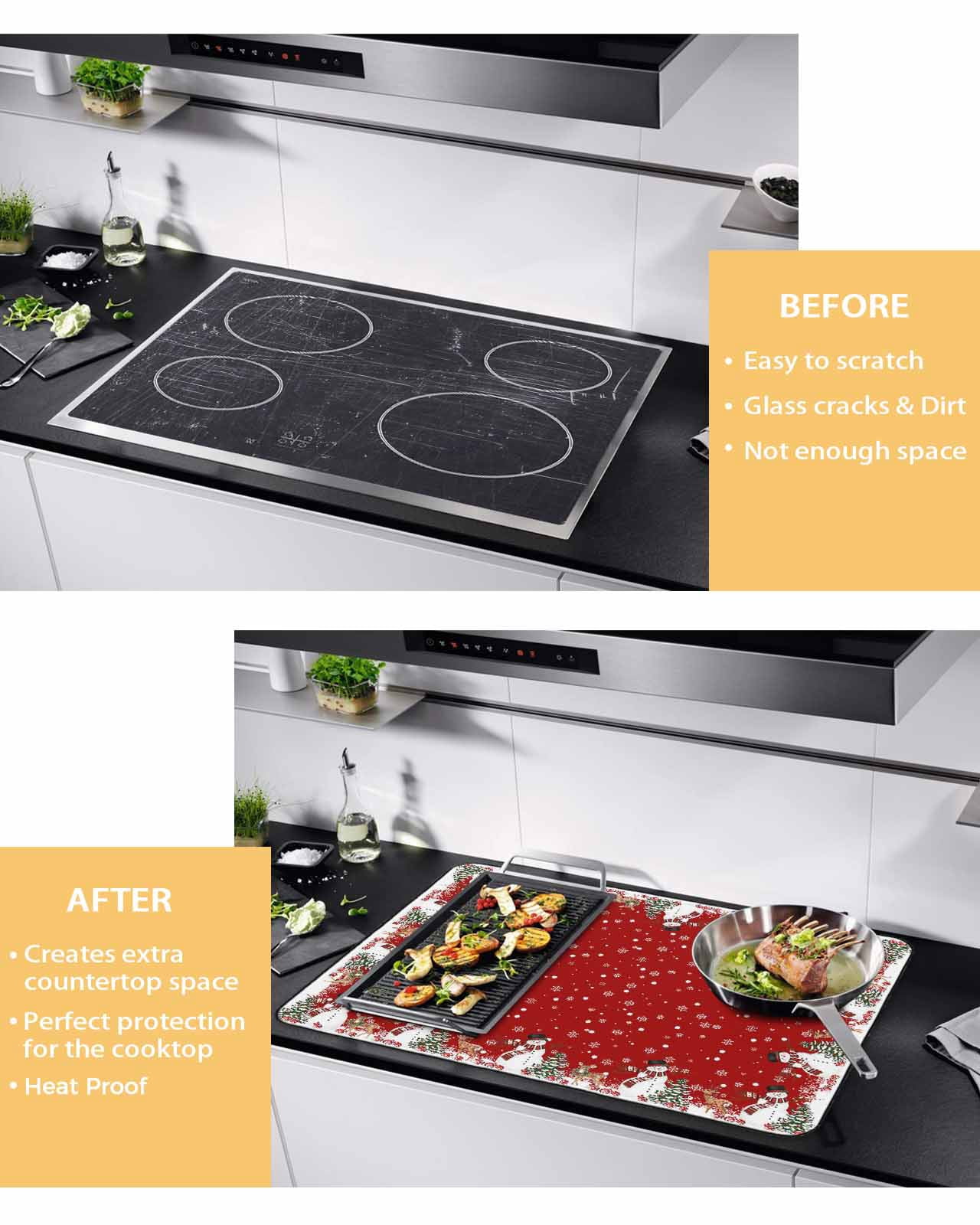 Large Induction Cooktop Protector Mat Red Christmas Stove Top Covers for Electric Stove, Winter Snowman Pine Tree Deer Snowflakes Decorative Stove Burner Cover Mats, Glass Top Stove Cover