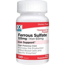 Quality Choice Iron 65 mg (325 mg Ferrous Sulfate) High Potency Iron Support Supplement Tablets in 100 Count Bottles