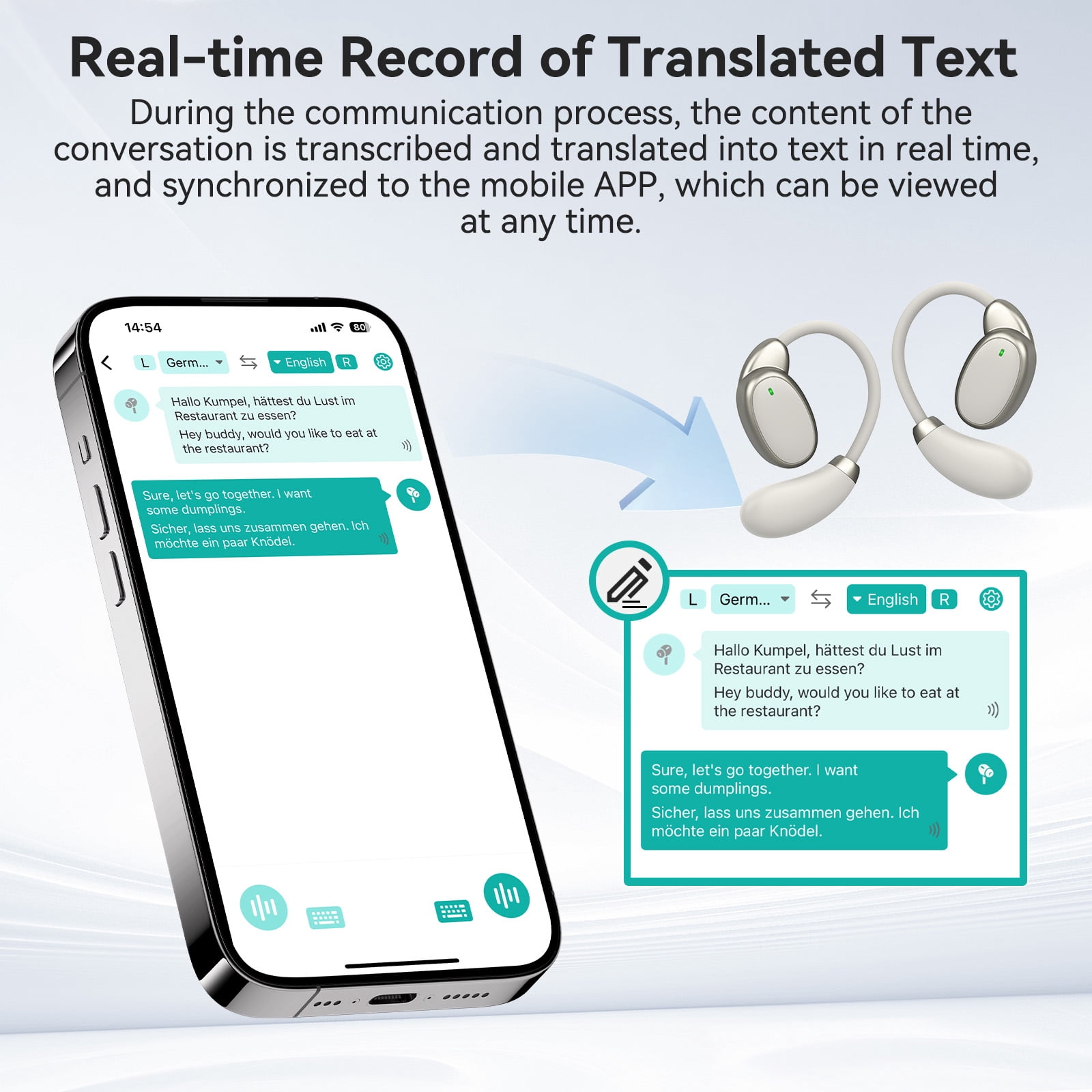 Real-time AI Earbuds Translator, 3-in-1 language translator headphones, Bluetooth 5.4|HIFI sport headset,150 Languages,English Spanish French Russian,Perfect for Business,Travel,Learn
