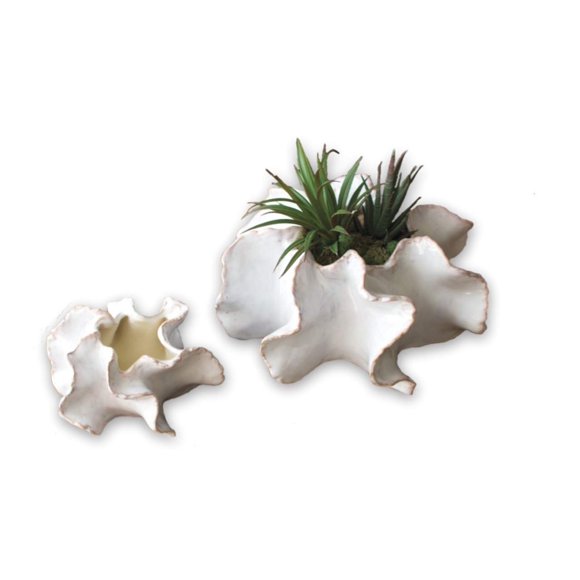 Juego de jarrones Planter KALALOU CHN1123 con forma de concha de cerámica de 25 x 14 y 18 x 9 cm