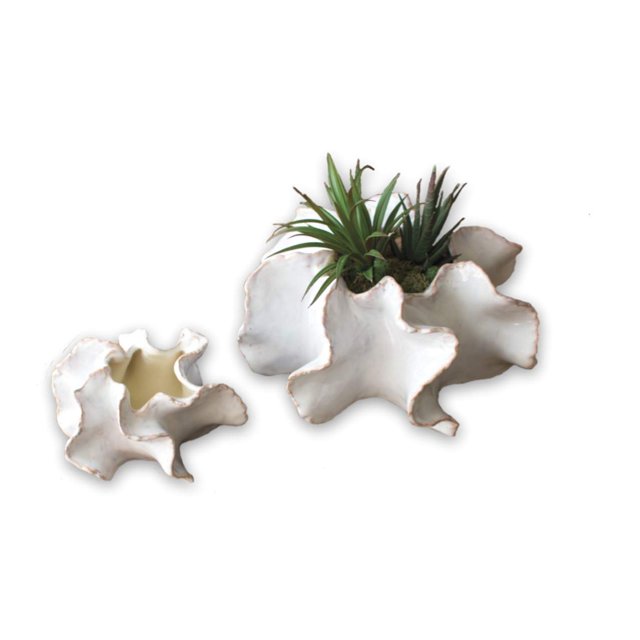 Juego de jarrones Planter KALALOU CHN1123 con forma de concha de cerámica de 25 x 14 y 18 x 9 cm