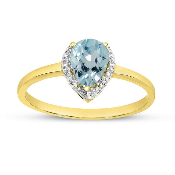 14k Yellow Gold Pear Aquamarine And Diamond Ring