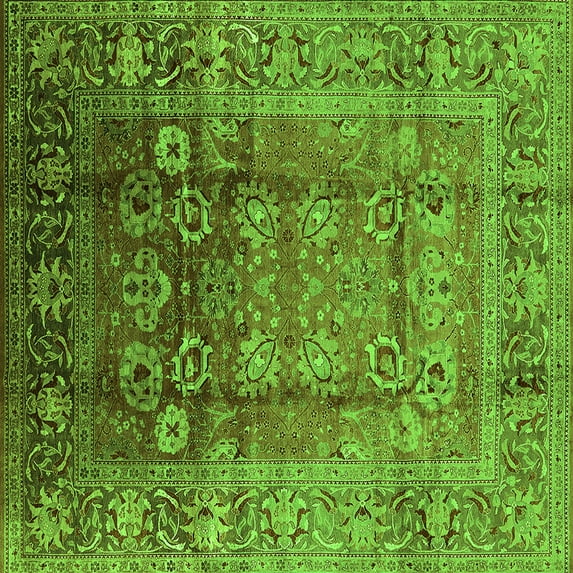 Ahgly Company Indoor Square Oriental Green Industrial Area Rugs, 5' Square