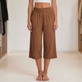 thumbnail image 6 of StSilkitty Womens Casual Capris Solid Color High Waist Elastic Wide Leg Cropped Pants with Pockets Soft Comfy Capri Trousers, 6 of 9