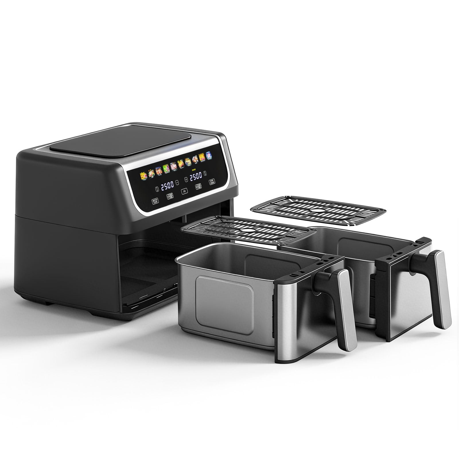 CONCETTA 9QT Dual Basket Air Fryer Oven, 2 Nonstick Baskets, Digital, Easy-View Window, Hi-Fry & Auto Shutoff, Black