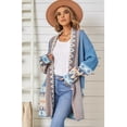 thumbnail image 4 of Cardigan for Women Long Sleeve Contrasting Color Print Open Front Knit Oversized Cardigan Dark Blue L, 4 of 7