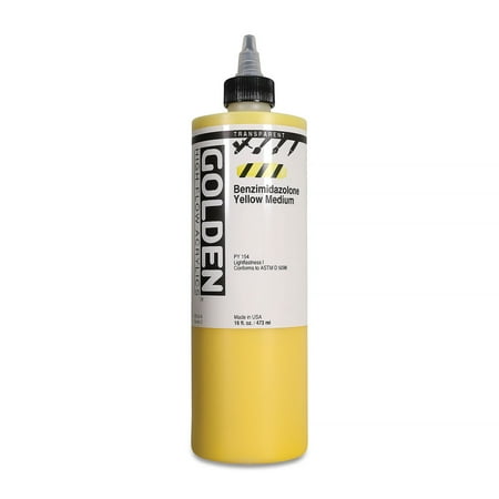 UPC: 0738797016163 | Golden High Flow Acrylics – Transparent Benzimidazolone Yellow Medium  16 oz bottle