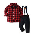 thumbnail image 5 of Uccdo Kids Brother and Sister Matching Outfits Set Toddler Boys Button Down Plaid Shirts + Suspender Long Pants Christmas Gentlemen Outfit, 2 Pieces, Size 6M-6T, 5 of 8