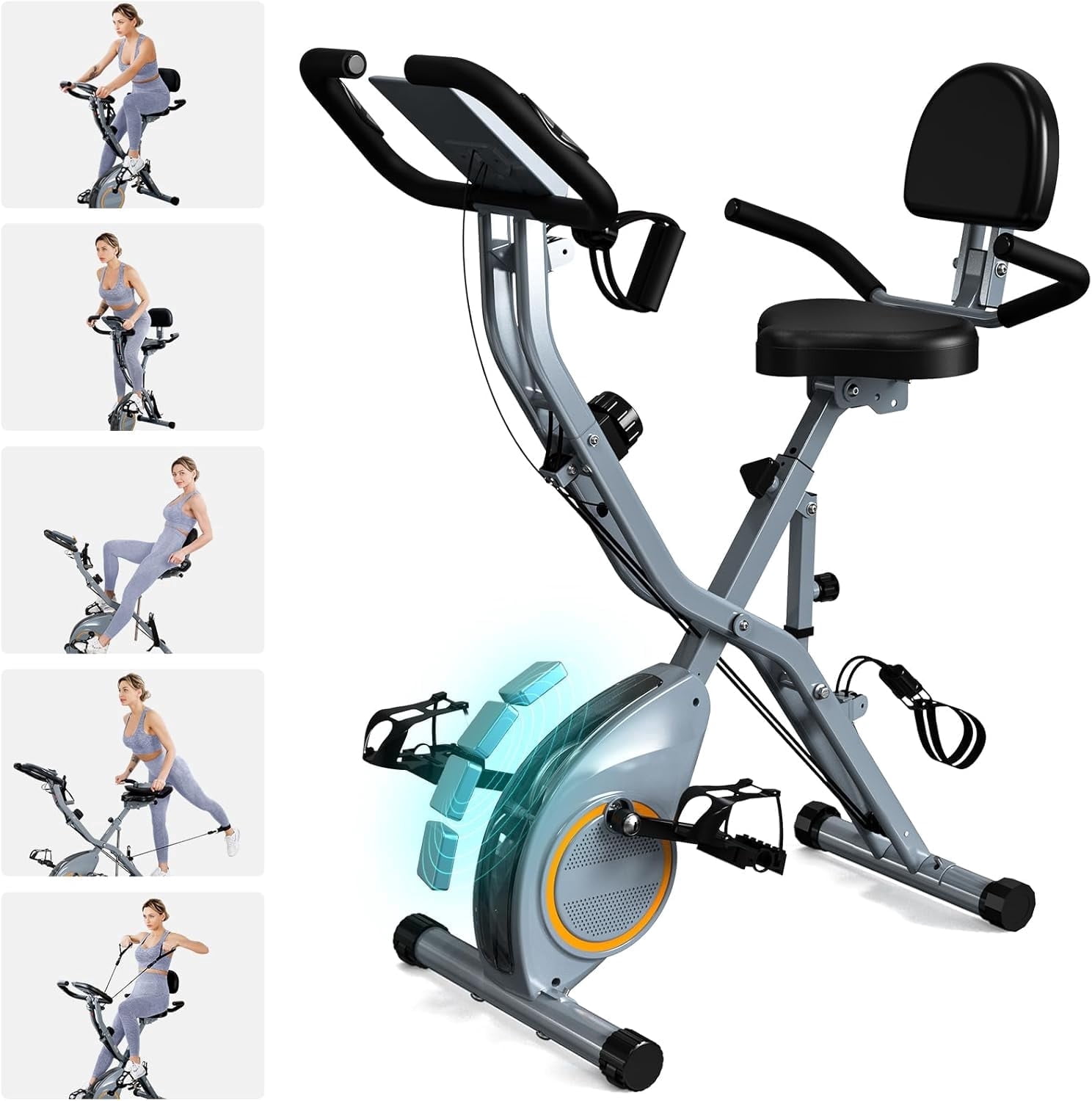 USLIM Foldable Stationary Bike for Apartment Cardio with 16-Level Resistance, 300 lb Capacity, 6.6 lb Flywheel