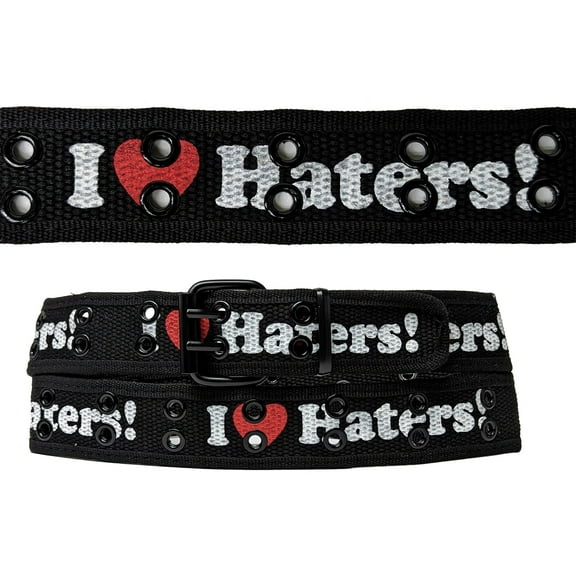 I Love Haters 2 Holes Row Metal Grommets Stitched Canvas Fabric Military Web Belt