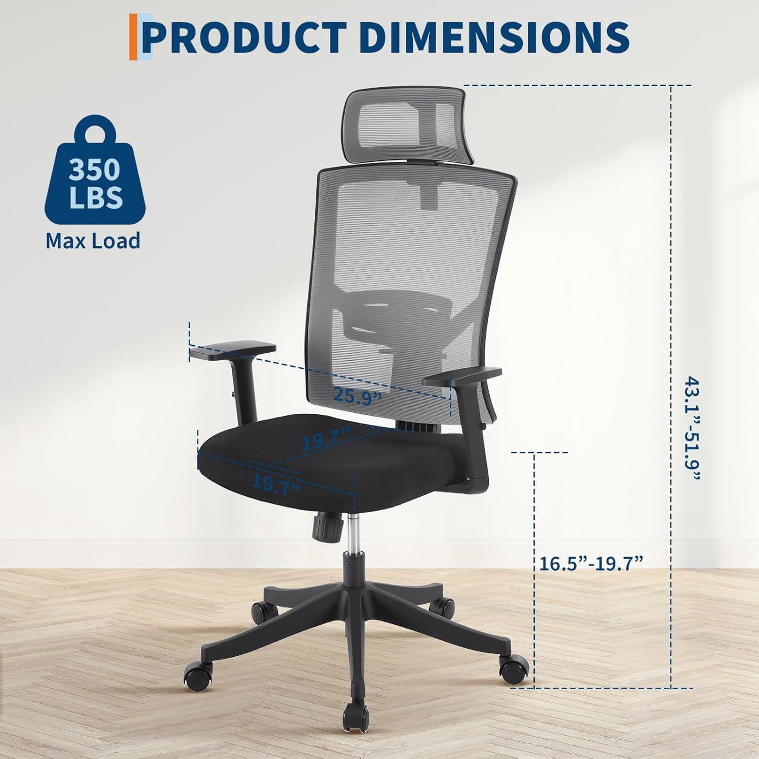 Rugerasy High Back Mesh Office Chair,Ergonomic Desk Chair Reclining,Full Ergonomic Support,Space-Saving Flip-Up Arms,Adjustable Headrest & Recline for Gaming,Black + Gray