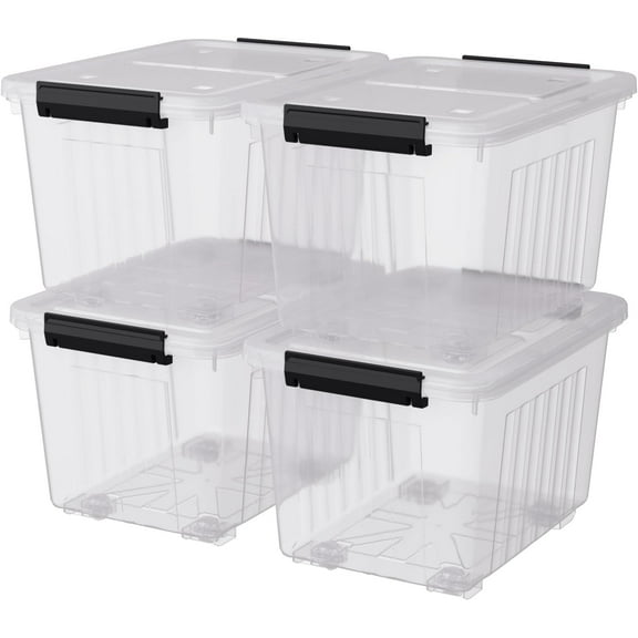 50 Quart Clear Large Storage Totes with Wheels, Plastic Storage Box with Lid, 4-Pack